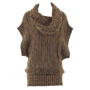 B B Jeans Sz M Brown Tan Silver Metallic Cowl Neck 100% Acrylic Sweater